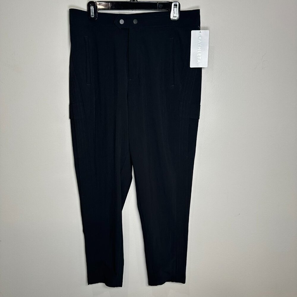 Athleta Uptown Ankle Pants Size 10 Black High Rise Stretch Cargo Travel NWT